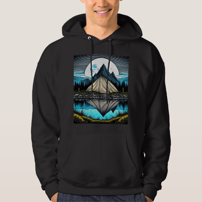 Reflektion av Tält vid Sjö i bergen Hoodie (Framsida)