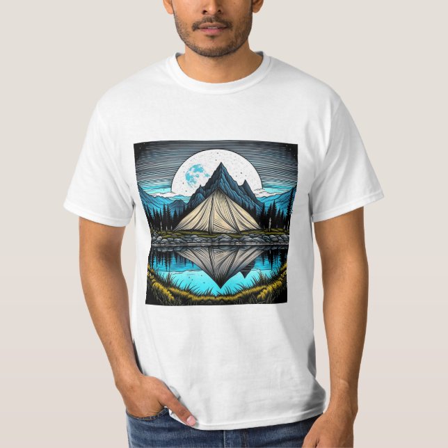 Reflektion av Tält vid Sjö i bergen T Shirt (Framsida)
