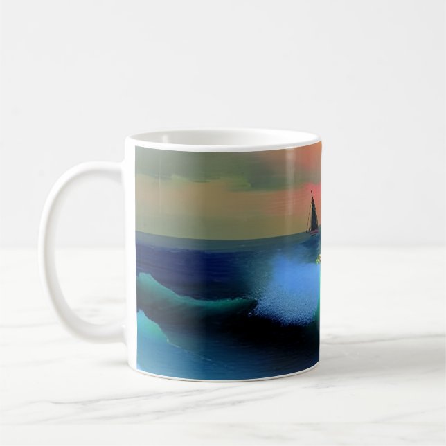 Reflektion av Vågar och solnedgång i  oceanen Kaffemugg (Vänster)