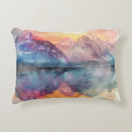 Reflektion av vattenfärgsberg - Dekorativ kudde