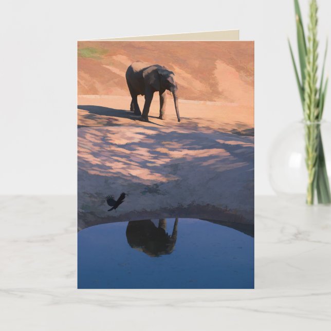 Reflektion Elephant in Vatten Blank Greeting Card Kort (Framsida)