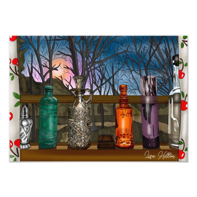 Reflektion | Färgglas Vas i fönster Fototryck (Framsidan)