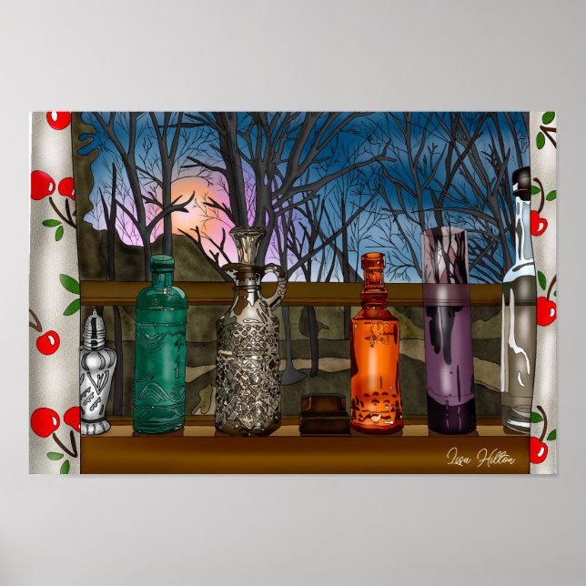 Reflektion | Färgglas Vas i fönsterfyllning Poster (Framsidan)