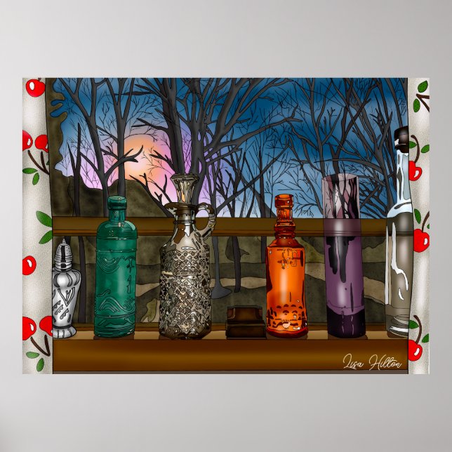 Reflektion | Färgglas Vas i fönsterfyllning Poster (Framsidan)