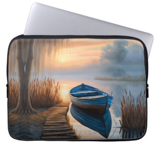 Reflektion från Rustik Blue boat Morgon Himlar Laptop Fodral