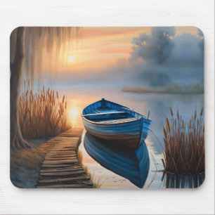 Reflektion från Rustik Blue boat Morgon Himlar Musmatta