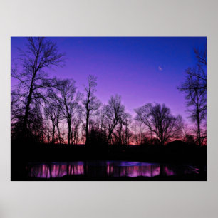 Reflektion i Neon Art Sunrise Sjö Poster