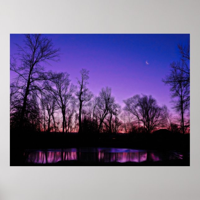 Reflektion i Neon Art Sunrise Sjö Poster (Framsidan)