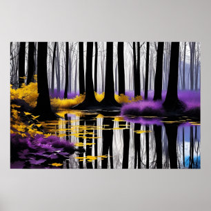 Reflektion och Lila av Träd i svartvitt Poster