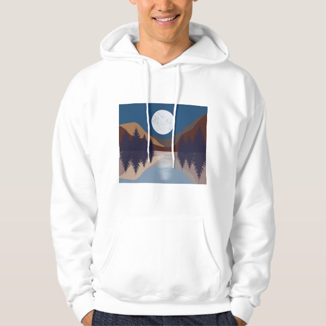 Reflektion över Abstrakten Landskapet Måne i Hoodie (Framsida)