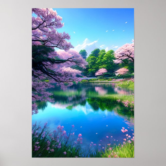 Reflektion över Sjö, Blå himmel Poster (Framsidan)