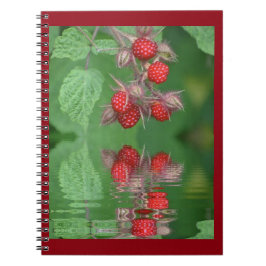 Reflektioner av röda hallon anteckningsbok med spiral