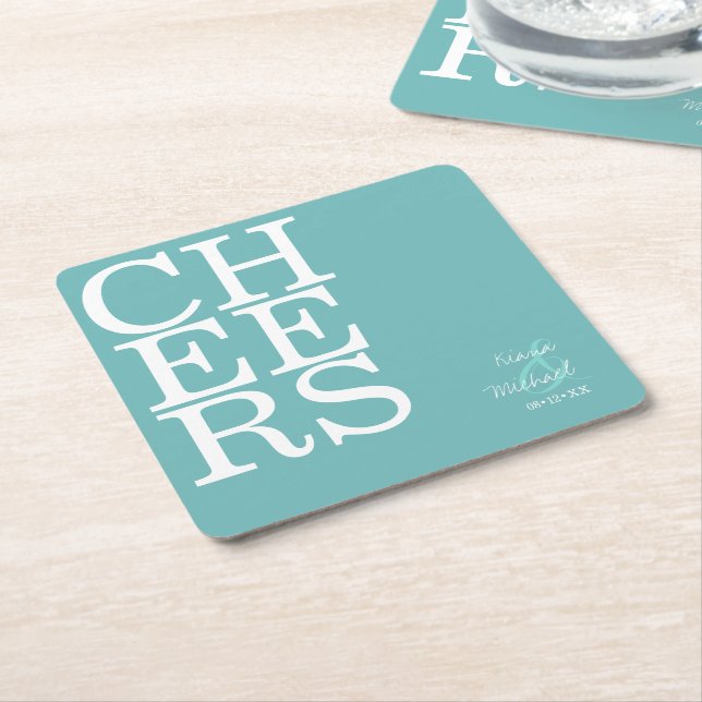 Reflektioner Bröllop Cheers Teal ID774 Underlägg Papper Kvadrat (Vinklad)