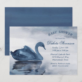 Reflektioner i sjö | Dusty Blue Svan Baby Shower Inbjudningar