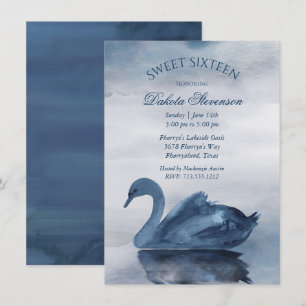 Reflektioner i sjö Dusty Blue Svan Sweet 16 Part Inbjudningar