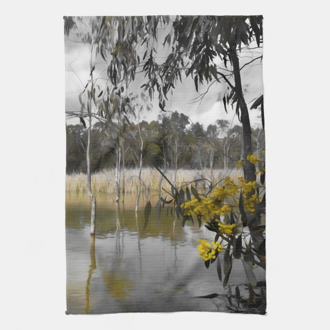 Reflektioner under Grått Himmel Kökshandduk (Vertikal)