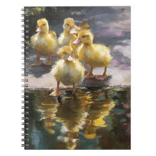 Reflektionskonst för fluffy Ducklings Pond Anteckningsbok