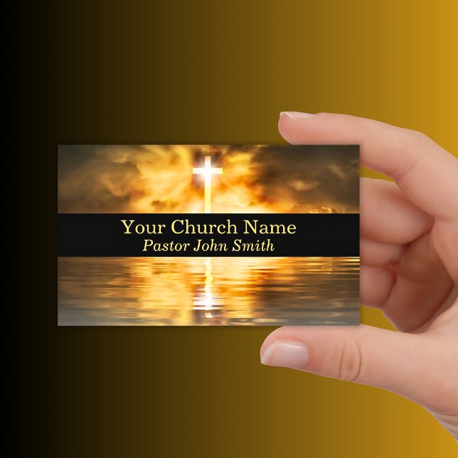 Reflektionskyrkans pastor Black guld Kor Visitkort (Gold Cross Reflection Church Pastor Black Business Card)