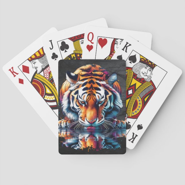 Reflexion av tiger som dricker vatten casinokort (Baksidan)