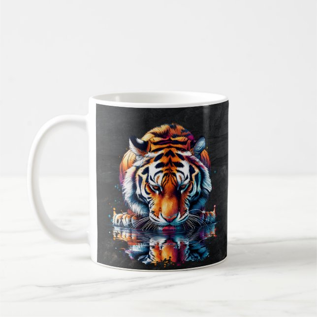 Reflexion av tiger som dricker vatten  kaffemugg (Vänster)