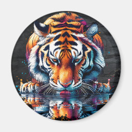 Reflexion av tiger som dricker vatten  magnet