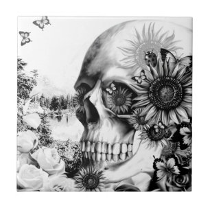 Reflexion. Blommigten landskap skull.en Kakelplatta