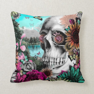 Reflexion. Blommigten landskap skull.en Kudde
