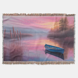 Reflexion om den blåa båten rosa himmel filt