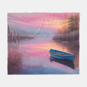 Reflexion om den blåa båten rosa himmel fleecefilt