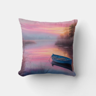 Reflexion om den blåa båten rosa himmel kudde