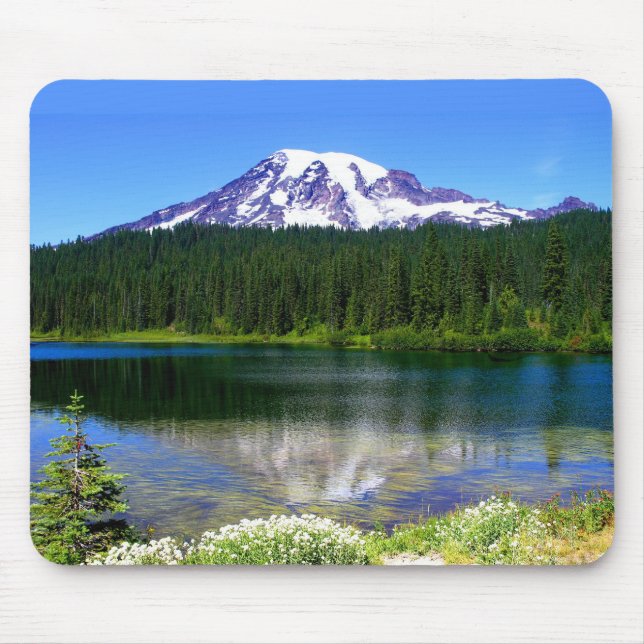 Reflexion sjö, Mount Rainier, WA, USA Musmatta (Framsidan)