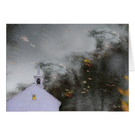 Reflexioner av ett kapell i höst tänder hälsningskort