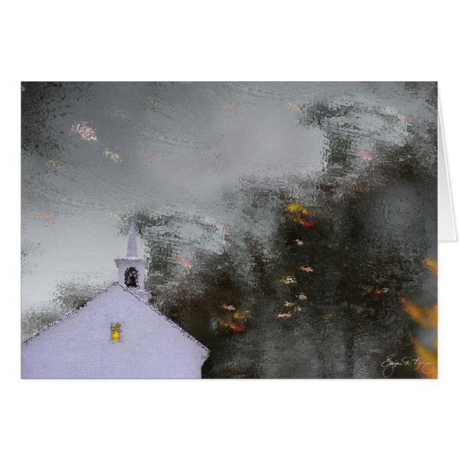 Reflexioner av ett kapell i höst tänder hälsningskort (Framsidan Horizontal)