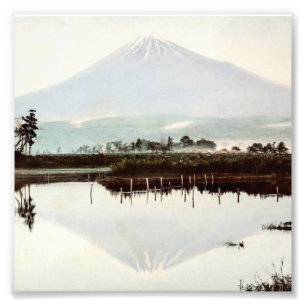 Reflexioner av Mount Fuji i den gammala Japan Fototryck