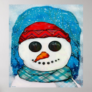 Reflexioner jul-Snögubbe folkkonst Poster