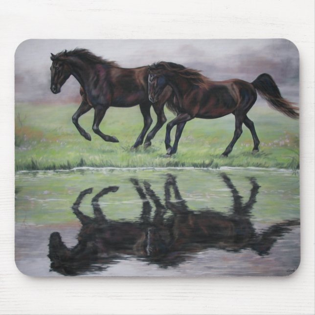 Reflexioner - svart hästmousepad musmatta (Framsidan)