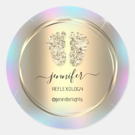 Reflexologi Baby Feet Guld Holograph Guld Rosa Runt Klistermärke