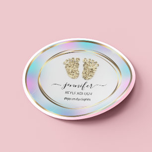 Reflexology Baby Feet Guld Holograph White Runt Klistermärke