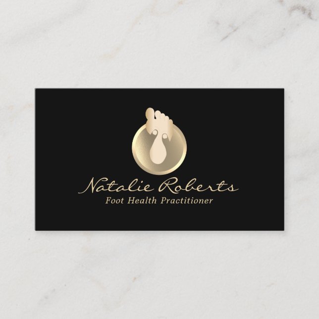 Reflexology Spa för foot Massage Therapy Black Gul Visitkort (Framsida)
