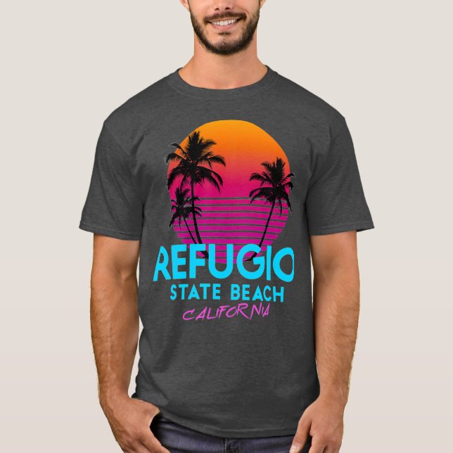 Refugio State Beach California Retro Wave 80s T Shirt (Framsida)