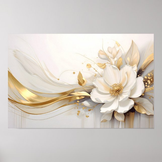  Regal Abstraction: A White Rose Embracing Golden  Poster (Framsidan)