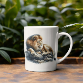 Regal African Lejon Restation på Sten - Vattenfärg Kaffemugg