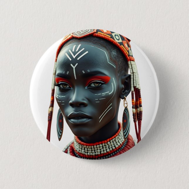 Regal African Tribal Beauty Märkre | Afrocentrisk Knapp (Framsida)