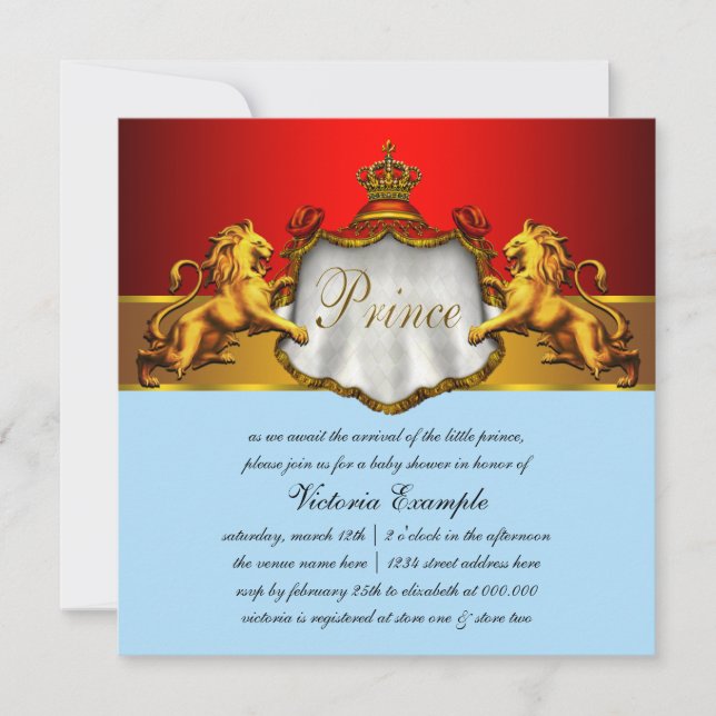 Regal Baby blue och Red Prince Baby Shower Inbjudningar (Framsida)