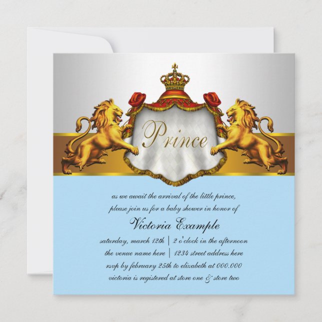 Regal Baby blue Prince Baby Shower Inbjudningar (Framsida)