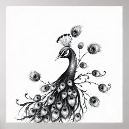 Regal Beauty: Peacock Charcol Art Poster
