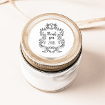 Regal Black and White | Vintage Baroque Ram Runt Klistermärke<br><div class="desc">De här elegant- och lyxfärgerna,  svarta och vita bröllopsmärken har en vintage konst ram med ornate baroque stil. Designen är svart på vit bakgrund. Modern manusyrgrafi som säger "tack" och klassisk text med namn gör detta till ett klassligt men aktuellt val av contemporary för bröllop.</div>