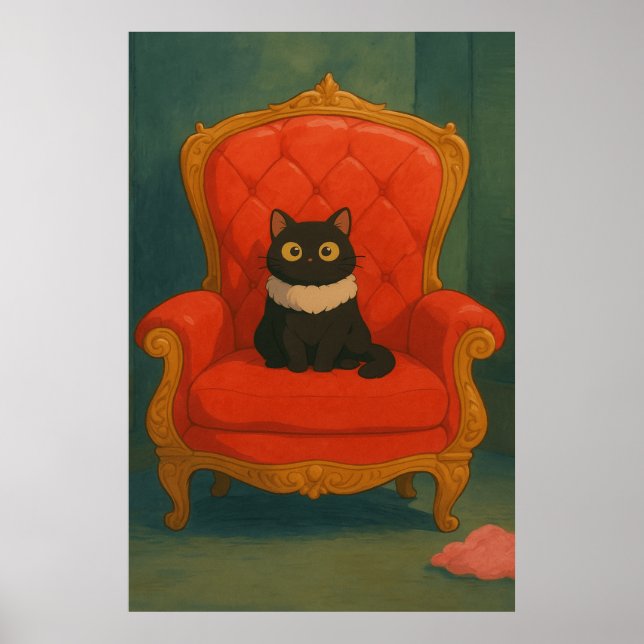 Regal Black Cat on Red Throne Poster (Framsidan)