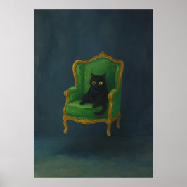 Regal Black Cat på Grönt Armstol Poster