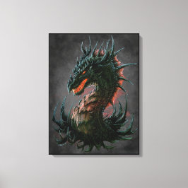 Regal Black Dragon Head - Fullt Färg Canvastryck